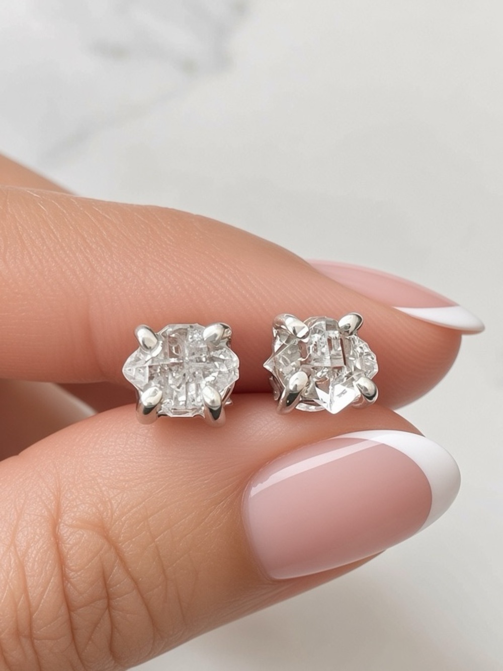 Herkimer Diamond Solitaire Rough Stud Earrings in 925 Sterling
